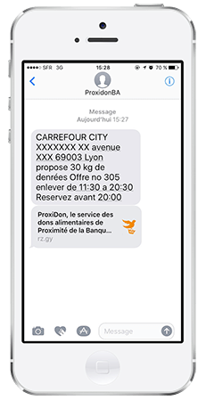 Exemple d'alerte sms envoyée par ProxiDon