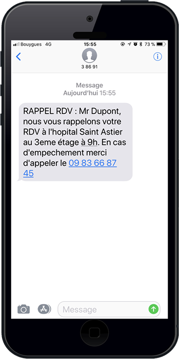 Un exemple sms envoyé comme rappel de RDV