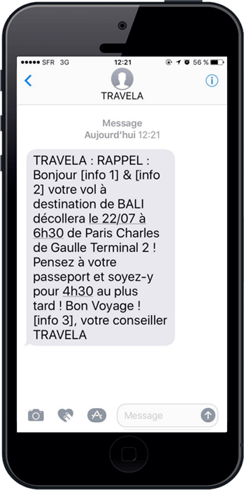 Exemple d'un sms alerte envoyÃ© par une agence de voyage