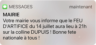 communication par SMS pour les temps forts de l'été lors du 14 juillet par une mairie