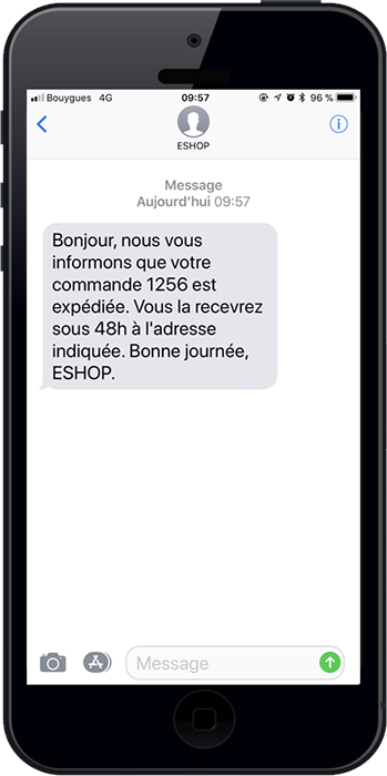Un sms de notification envoyé pour prévenir d'une arrivée de commande