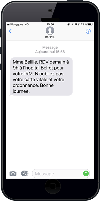 Exemple sms en milieu hospitalier envoyé pour donner les conseils avant un séjour à l'hôpital