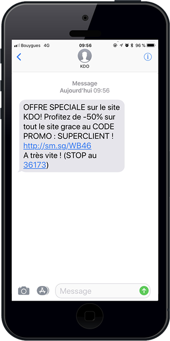 Exemple d'un sms marketing qui prouve que l'efficacité du sms pro est indétronable
