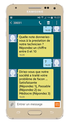Exemple de sondage sms envoyé à un destinataire grâce à la solution de SMSFactor