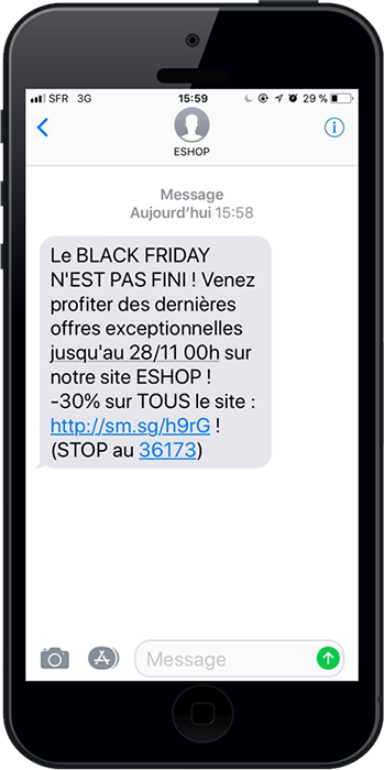 Faites durer le Black Friday plus d'une journée en allongeant les offres sur 3 jours et en prévenant les clients grâce aux sms pro