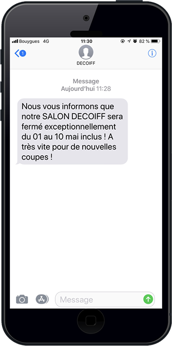 Exemple d'un sms de fermeture exceptionnelle pour un salon de coiffure