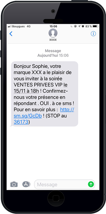 Exemple d'un sms personnalisé envoyé pour améliorer la relation client