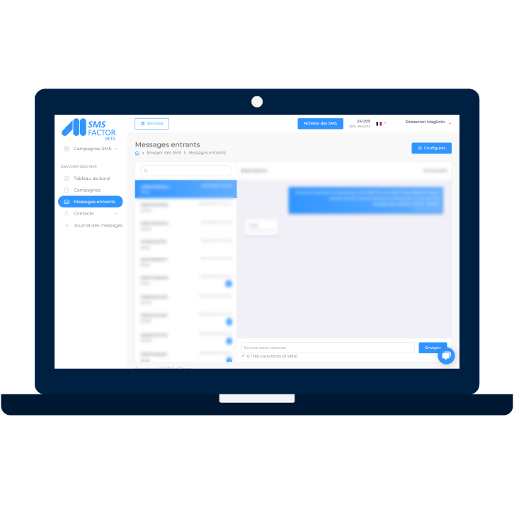 Screenshot de l'outil de conversation client de la plateforme SMSFactor