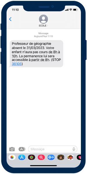 exemple de SMS prévenant d'une absence